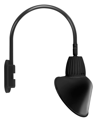 RAB GN4LED26YSACB 26W LED Gooseneck Cone Shade with Wall 20" High, 19" from Wall Goose Arm, 3000K Color Temperature (Warm), Spot Reflector, 15" Angled Cone Shade, Black Finish