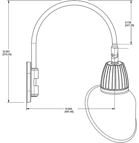 RAB GN4LED26YSACB 26W LED Gooseneck Cone Shade with Wall 20" High, 19" from Wall Goose Arm, 3000K Color Temperature (Warm), Spot Reflector, 15" Angled Cone Shade, Black Finish