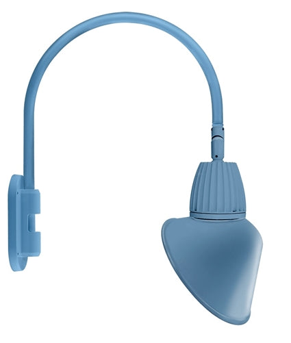 RAB GN4LED26YSACLB 26W LED Gooseneck Cone Shade with Wall 20" High, 19" from Wall Goose Arm, 3000K Color Temperature (Warm), Spot Reflector, 15" Angled Cone Shade, Light Blue Finish