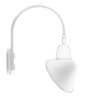 RAB GN4LED26YSACW 26W LED Gooseneck Cone Shade with Wall 20" High, 19" from Wall Goose Arm, 3000K Color Temperature (Warm), Spot Reflector, 15" Angled Cone Shade, White Finish