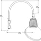 RAB GN4LED26YSAD11W 26W LED Gooseneck Dome Shade with Wall 20" High, 19" from Wall Goose Arm, 3000K (Warm), Spot Reflector, 11" Angled Dome Shade, White Finish