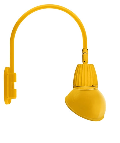RAB GN4LED26YSAD11YL 26W LED Gooseneck Dome Shade with Wall 20" High, 19" from Wall Goose Arm, 3000K (Warm), Spot Reflector, 11" Angled Dome Shade, Yellow Finish