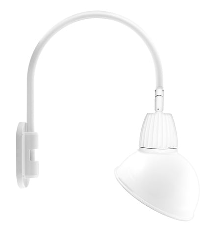 RAB GN4LED26YSADW 26W LED Gooseneck Dome Shade with Wall 20" High, 19" from Wall Goose Arm, 3000K (Warm), Spot Reflector, 15" Angled Dome Shade, White Finish
