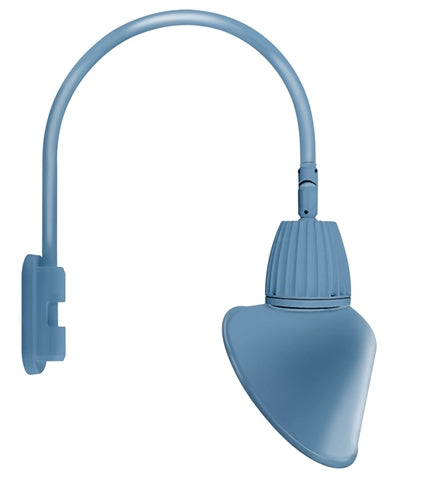 RAB GN5LED13NRACLB 13W LED Gooseneck Cone with Pole 20" High, 19" from Pole Goose Arm, 4000K Color Temperature (Neutral), Rectangular Reflector, 15" Angled Cone Shade, Light Blue Finish