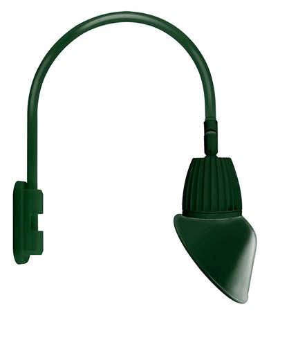 RAB GN5LED13YSAC11G 13W LED Gooseneck Cone with Pole 20" High, 19" from Pole Goose Arm, 3000K Color Temperature (Warm), Spot Reflector, 11" Angled Cone Shade, Hunter Green Finish