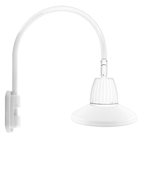 RAB GN5LED13YSTW 13W LED Gooseneck Straight Shade with Pole 20" High, 19" from Pole Goose Arm, 3000K (Warm), Flood Reflector, 15" Straight Angle Shade, White Finish