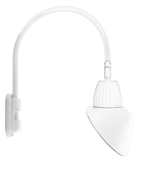 RAB GN5LED26NAC11W 26W LED Gooseneck Cone with Pole 20" High, 19" from Pole Goose Arm, 4000K Color Temperature (Neutral), Flood Reflector, 11" Angled Cone Shade, White Finish