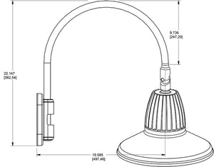 RAB GN5LED26NRST11W 26W LED Gooseneck Straight Shade with Pole 20" High, 19" from Pole Goose Arm, 4000K (Neutral), Rectangular Reflector, 11" Straight Angle Shade, White Finish