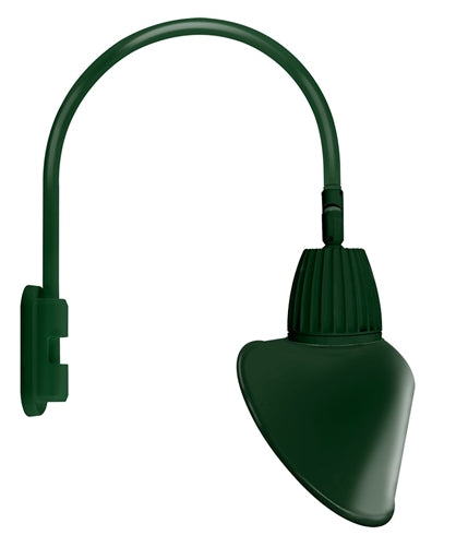 RAB GN5LED26YACG 26W LED Gooseneck Cone with Pole 20" High, 19" from Pole Goose Arm, 3000K Color Temperature (Warm), Flood Reflector, 15" Angled Cone Shade, Hunter Green Finish