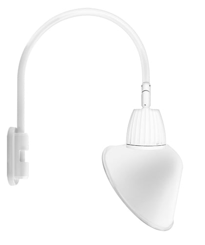 RAB GN5LED26YACW 26W LED Gooseneck Cone with Pole 20" High, 19" from Pole Goose Arm, 3000K Color Temperature (Warm), Flood Reflector, 15" Angled Cone Shade, White Finish