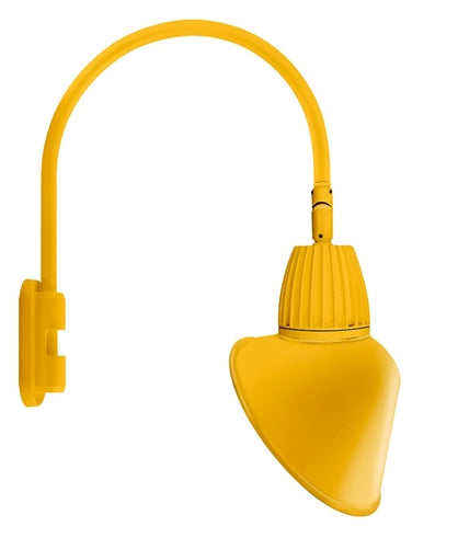 RAB GN5LED26YACYL 26W LED Gooseneck Cone with Pole 20" High, 19" from Pole Goose Arm, 3000K Color Temperature (Warm), Flood Reflector, 15" Angled Cone Shade, Yellow Finish