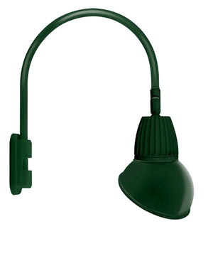 RAB GN5LED26YAD11G 26W LED Gooseneck Dome Shade with Pole 20" High, 19" from Pole Goose Arm, 3000K (Warm), Flood Reflector, 11" Angled Dome Shade, Hunter Green Finish