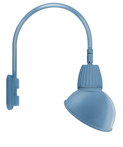 RAB GN5LED26YADLB 26W LED Gooseneck Dome Shade with Pole 20" High, 19" from Pole Goose Arm, 3000K (Warm), Flood Reflector, 15" Angled Dome Shade, Light Blue Finish