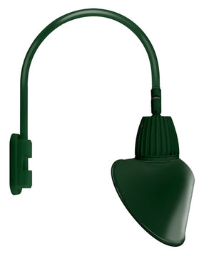 RAB GN5LED26YRACG 26W LED Gooseneck Cone with Pole 20" High, 19" from Pole Goose Arm, 3000K Color Temperature (Warm), Rectangular Reflector, 15" Angled Cone Shade, Hunter Green Finish
