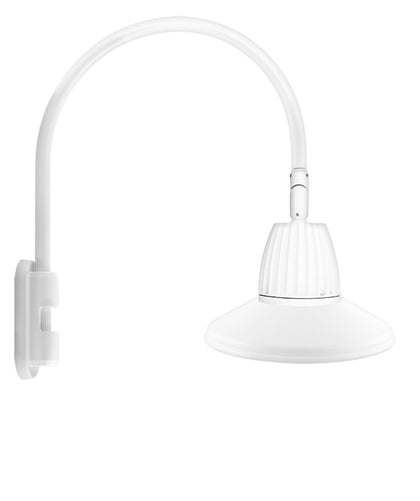 RAB GN5LED26YRSTW 26W LED Gooseneck Straight Shade with Pole 20" High, 19" from Pole Goose Arm, 3000K (Warm), Rectangular Reflector, 15" Straight Angle Shade, White Finish