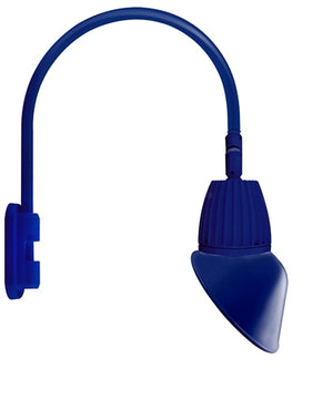 RAB GN5LED26YSAC11BL 26W LED Gooseneck Cone with Pole 20" High, 19" from Pole Goose Arm, 3000K Color Temperature (Warm), Spot Reflector, 11" Angled Cone Shade, Royal Blue Finish