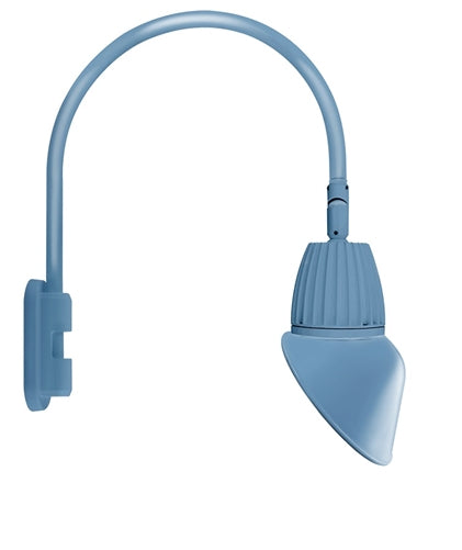 RAB GN5LED26YSAC11LB 26W LED Gooseneck Cone with Pole 20" High, 19" from Pole Goose Arm, 3000K Color Temperature (Warm), Spot Reflector, 11" Angled Cone Shade, Light Blue Finish