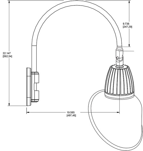 RAB GN5LED26YSAC11YL 26W LED Gooseneck Cone with Pole 20" High, 19" from Pole Goose Arm, 3000K Color Temperature (Warm), Spot Reflector, 11" Angled Cone Shade, Yellow Finish