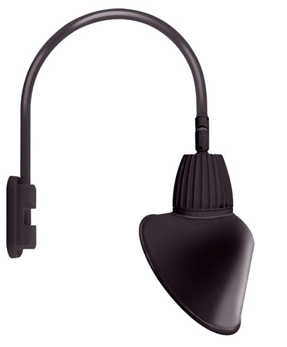 RAB GN5LED26YSACA 26W LED Gooseneck Cone with Pole 20" High, 19" from Pole Goose Arm, 3000K Color Temperature (Warm), Spot Reflector, 15" Angled Cone Shade, Bronze Finish