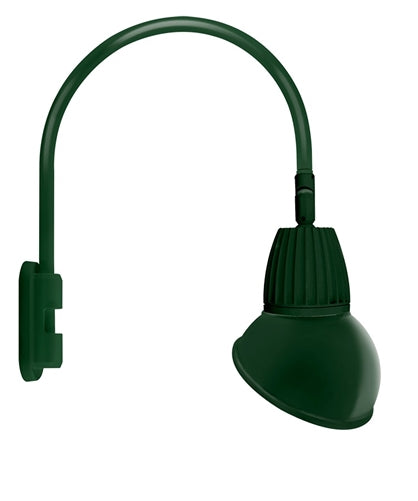 RAB GN5LED26YSAD11G 26W LED Gooseneck Dome Shade with Pole 20" High, 19" from Pole Goose Arm, 3000K (Warm), Spot Reflector, 11" Angled Dome Shade, Hunter Green Finish