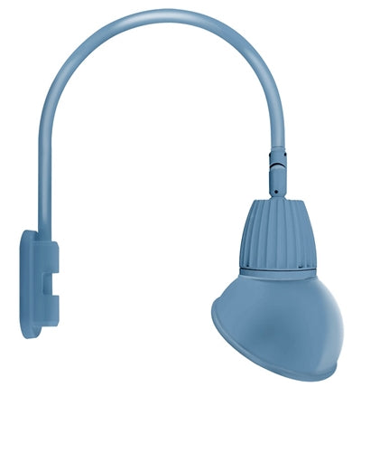 RAB GN5LED26YSAD11LB 26W LED Gooseneck Dome Shade with Pole 20" High, 19" from Pole Goose Arm, 3000K (Warm), Spot Reflector, 11" Angled Dome Shade, Light Blue Finish