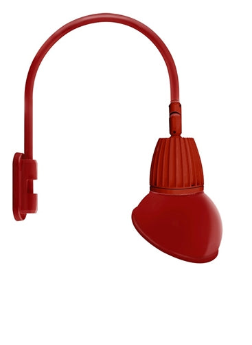 RAB GN5LED26YSAD11R 26W LED Gooseneck Dome Shade with Pole 20" High, 19" from Pole Goose Arm, 3000K (Warm), Spot Reflector, 11" Angled Dome Shade, Red Finish