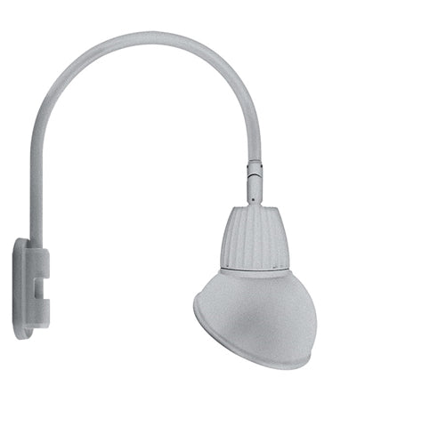 RAB GN5LED26YSAD11S 26W LED Gooseneck Dome Shade with Pole 20" High, 19" from Pole Goose Arm, 3000K (Warm), Spot Reflector, 11" Angled Dome Shade, Silver Finish