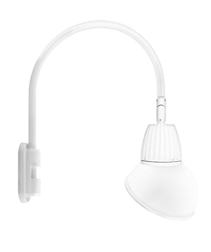 RAB GN5LED26YSAD11W 26W LED Gooseneck Dome Shade with Pole 20" High, 19" from Pole Goose Arm, 3000K (Warm), Spot Reflector, 11" Angled Dome Shade, White Finish