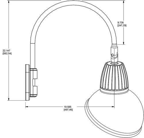 RAB GN5LED26YSAD11YL 26W LED Gooseneck Dome Shade with Pole 20" High, 19" from Pole Goose Arm, 3000K (Warm), Spot Reflector, 11" Angled Dome Shade, Yellow Finish