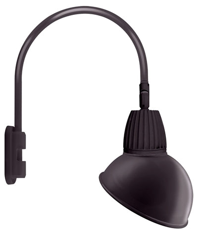 RAB GN5LED26YSADA 26W LED Gooseneck Dome Shade with Pole 20" High, 19" from Pole Goose Arm, 3000K (Warm), Spot Reflector, 15" Angled Dome Shade, Bronze Finish