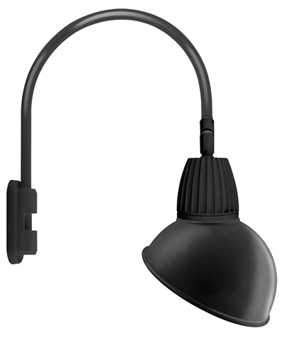 RAB GN5LED26YSADB 26W LED Gooseneck Dome Shade with Pole 20" High, 19" from Pole Goose Arm, 3000K (Warm), Spot Reflector, 15" Angled Dome Shade, Black Finish