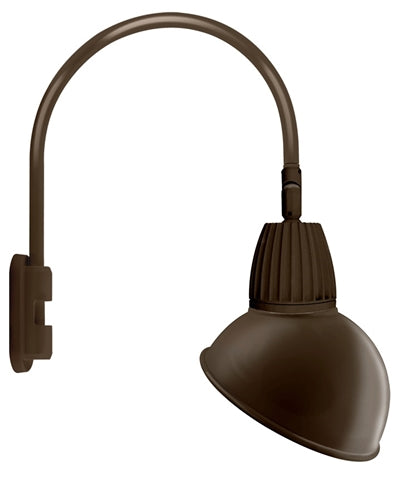 RAB GN5LED26YSADBWN 26W LED Gooseneck Dome Shade with Pole 20" High, 19" from Pole Goose Arm, 3000K (Warm), Spot Reflector, 15" Angled Dome Shade, Brown Finish