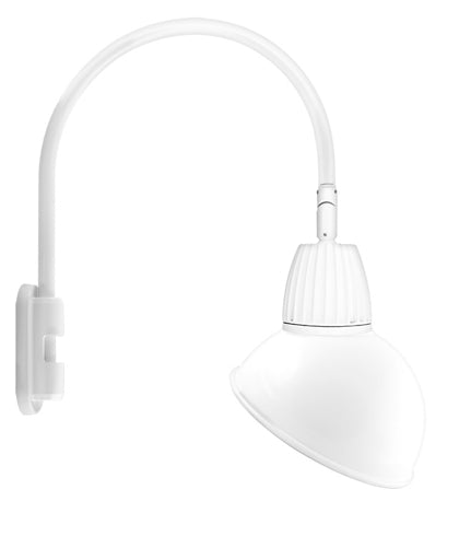 RAB GN5LED26YSADW 26W LED Gooseneck Dome Shade with Pole 20" High, 19" from Pole Goose Arm, 3000K (Warm), Spot Reflector, 15" Angled Dome Shade, White Finish