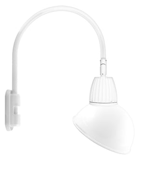 RAB GN5LED26YSADW 26W LED Gooseneck Dome Shade with Pole 20" High, 19" from Pole Goose Arm, 3000K (Warm), Spot Reflector, 15" Angled Dome Shade, White Finish