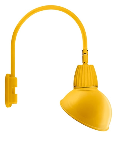 RAB GN5LED26YSADYL 26W LED Gooseneck Dome Shade with Pole 20" High, 19" from Pole Goose Arm, 3000K (Warm), Spot Reflector, 15" Angled Dome Shade, Yellow Finish