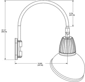 RAB GN5LED26YSADYL 26W LED Gooseneck Dome Shade with Pole 20" High, 19" from Pole Goose Arm, 3000K (Warm), Spot Reflector, 15" Angled Dome Shade, Yellow Finish