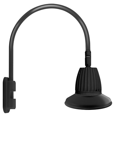 RAB GN5LED26YSST11B 26W LED Gooseneck Straight Shade with Pole 20" High, 19" from Pole Goose Arm, 3000K (Warm), Spot Reflector, 11" Straight Angle Shade, Black Finish