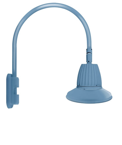 RAB GN5LED26YST11LB 26W LED Gooseneck Straight Shade with Pole 20" High, 19" from Pole Goose Arm, 3000K (Warm), Flood Reflector, 11" Straight Angle Shade, Light Blue Finish