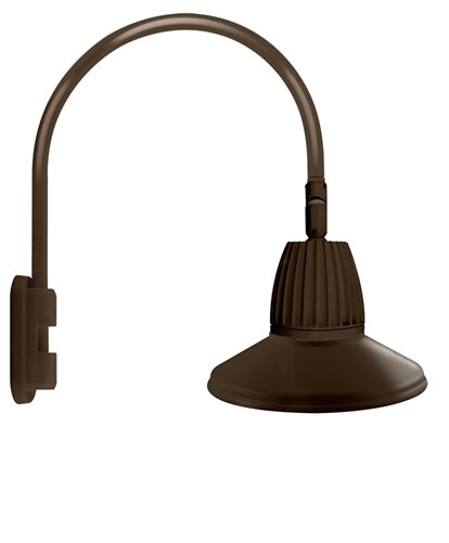 RAB GN5LED26YSTBWN 26W LED Gooseneck Straight Shade with Pole 20" High, 19" from Pole Goose Arm, 3000K (Warm), Flood Reflector, 15" Straight Angle Shade, Brown Finish