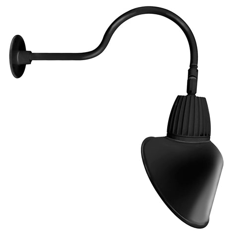 RAB GNLED13B 13W LED Gooseneck Cone Shade with 24" Goose Arm, 4000K Color Temperature (Neutral), Flood Reflector, 15" Angled Cone Shade, Black Finish