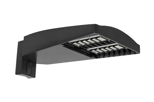 RAB LOT3T65Y/480/D10/UPA/HS 65W LED LOTBLASTER Area Light, No Photocell, 3000K (Warm), 6974 Lumens, 480V, Type III Distribution, Dimmable, Universal Pole Adaptor w/ House Side Shield, Bronze Finish