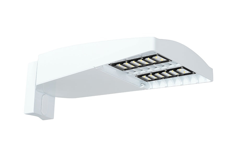 RAB LOT3T65YW/D10/UPA/HS 65W LED LOTBLASTER Area Light, No Photocell, 3000K (Warm), 6719 Lumens, 120-277V, Type III Distribution, Dimmable, Universal Pole Adaptor w/ House Side Shield, White Finish