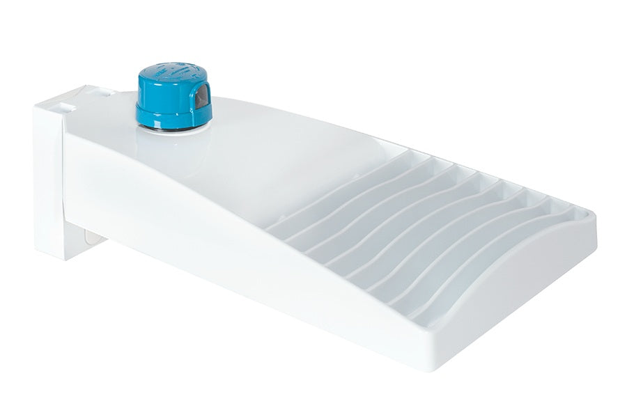 RAB LOT4T65YW/D10/UPA/PCT 65W LED LOTBLASTER Area Light, 120-277V Twistlock Photocell, 3000K (Warm), 6300 Lumens, 71 CRI, 120-277V, Type IV Distribution, Dimmable, Universal Pole Adaptor, White Finish