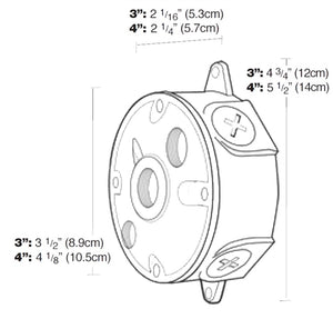 Rab LRT3-3/4 Round Boxes With 3 Hole Covers, 1/2" Hole Size, Natural Finish
