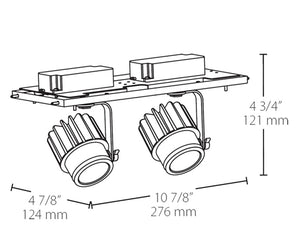 RAB MDLED2X12-20Y-B 24W LED 2 Fixture Multi-Head Gear Tray, 3000K, 1774 Lumens, 90 CRI, 20 Degree Reflector, Forward Phase TRIAC Dimmer, Black Tray/Black Head Finish