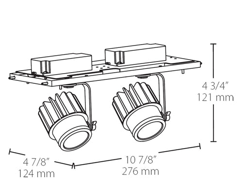 RAB MDLED2X12-40YY-B 24W LED 2 Fixture Multi-Head Gear Tray, 2700K, 1648 Lumens, 90 CRI, 40 Degree Reflector, Forward Phase TRIAC Dimmer, Black Tray/Black Head Finish