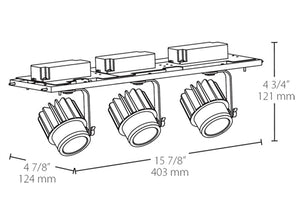 RAB MDLED3X12D10-30YY-B-W 36W LED 3 Fixture Multi-Head Gear Tray, 2700K, 2472 Lumens, 90 CRI, 30 Degree Reflector, 0-10V Dimmer, Black Tray/White Head