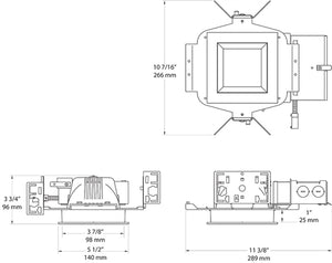 RAB NDLED4W-SYY-W-S 4" New Construction Square Trim Module, 2700K, 90 CRI, Wall Washer, White Cone Silver Trim