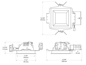 RAB NDLED6SD-80YN-M-W 6" New Construction Square Trim Module, 3500K, 90 CRI, 80 Degree Beam Spread, Matte Silver Cone White Trim