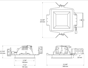 RAB NDLED6W-SY-W-S 6" New Construction Square Trim Module, 3000K (Warm), 90 CRI, Wall Washer, White Cone Silver Trim